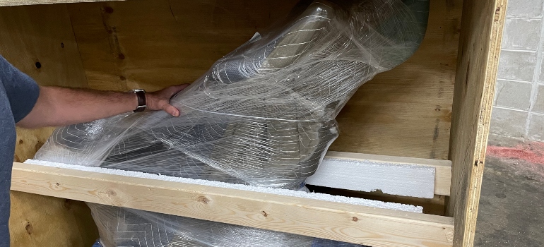 Furniture packed in bubble wrap