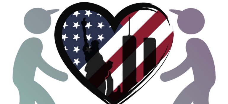 USA flag in the shape of heart 
