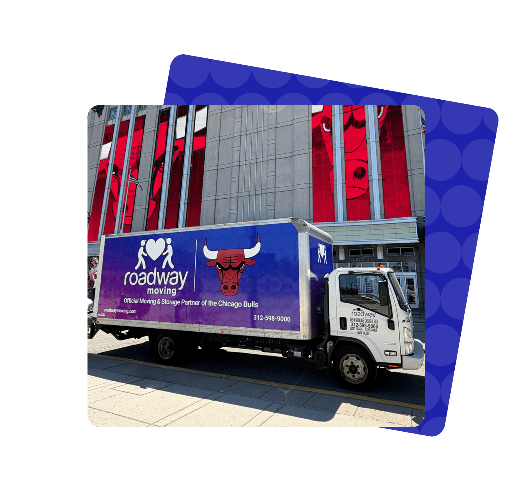 Roadway Moving truck with Chicago Bulls branded background
