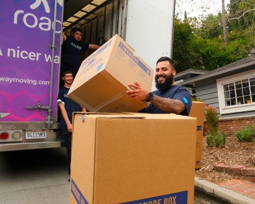 Roadway Moving crew unpacking during a Los Angeles move