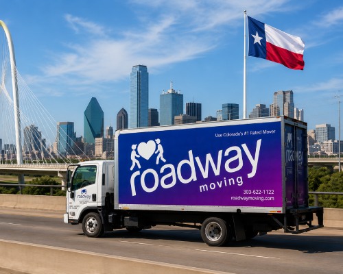 Roadway Moving trucks at the bridge in Dallas