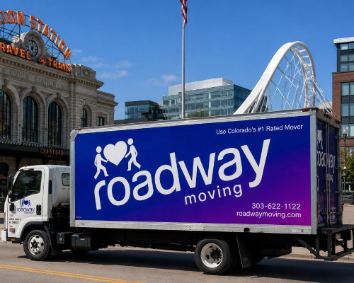 Roadway Moving trucks at Denver Union Station