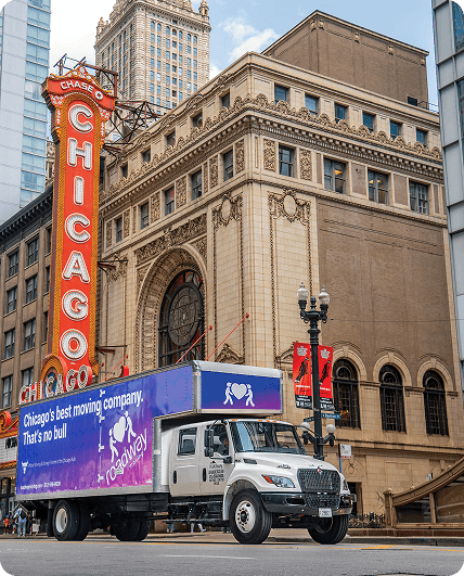 Roadway Moving Chicago Bulls truck outside building