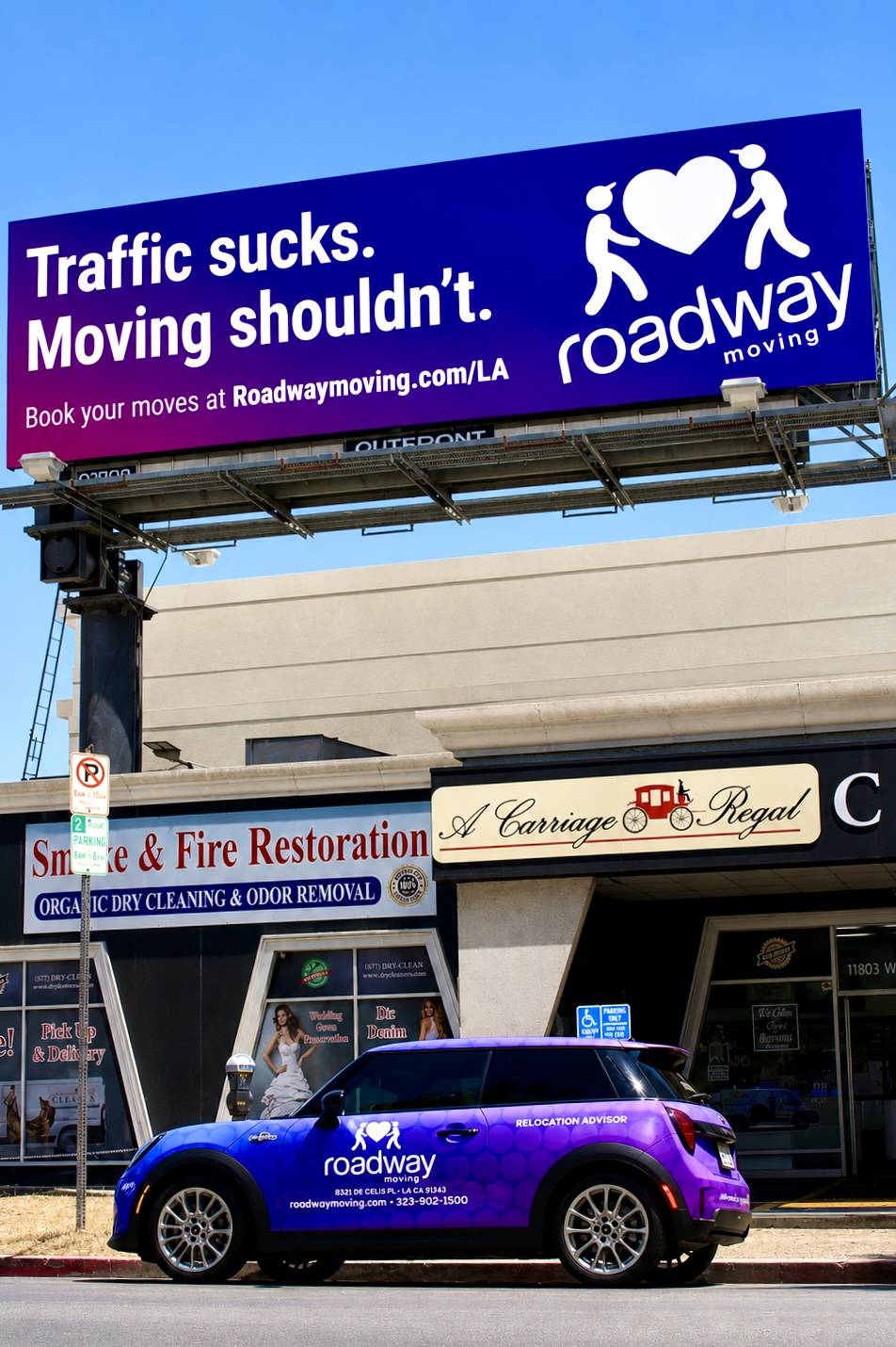 Roadway Moving billboard at Wilshire Boulevard and Granville Avenue