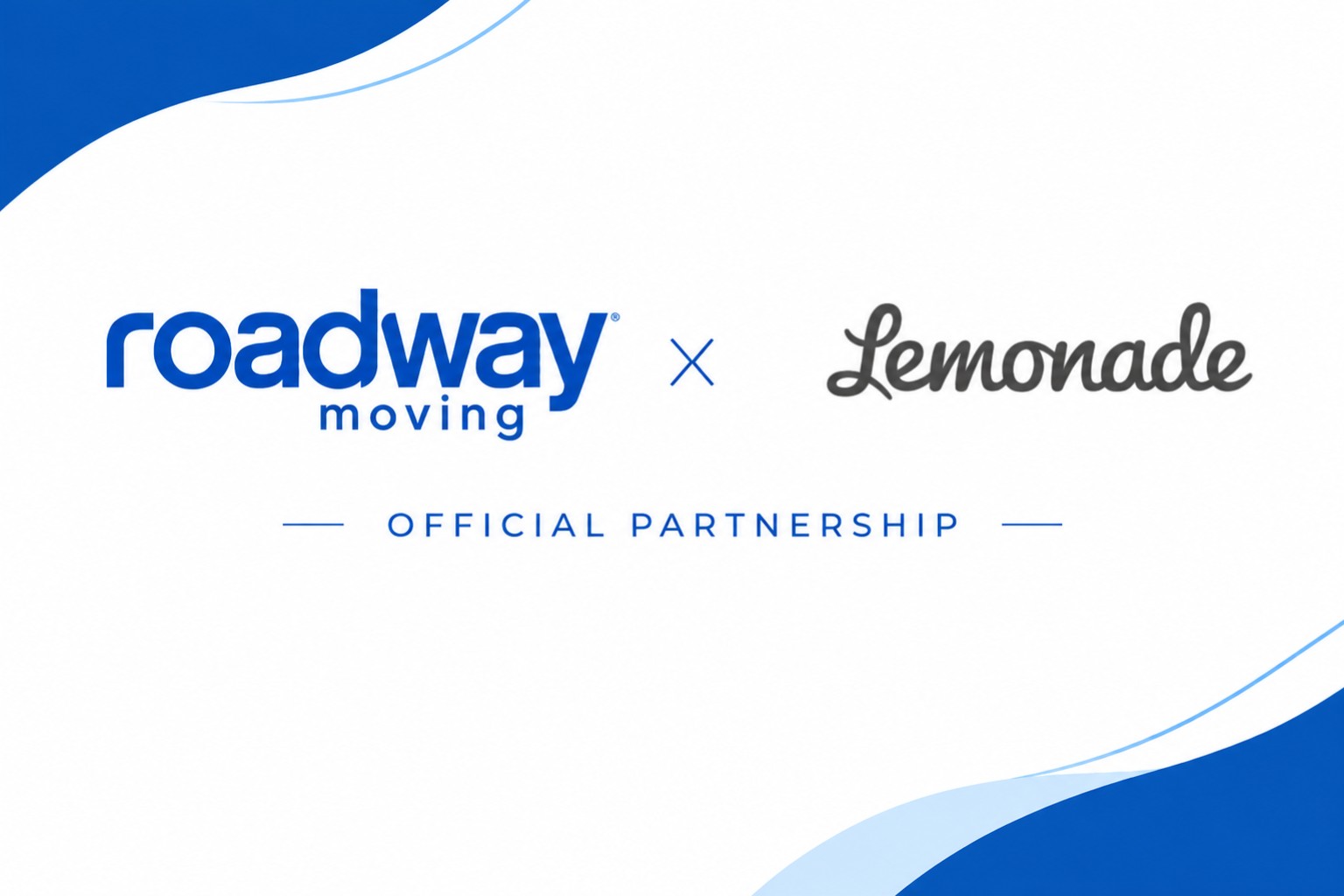 Roadway Moving and Lemonade logos above a family unpacking Roadway moving boxes in their new home